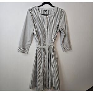 Talbots 100% Cotton Shirtdress, Grey and White Stripes, Size 14